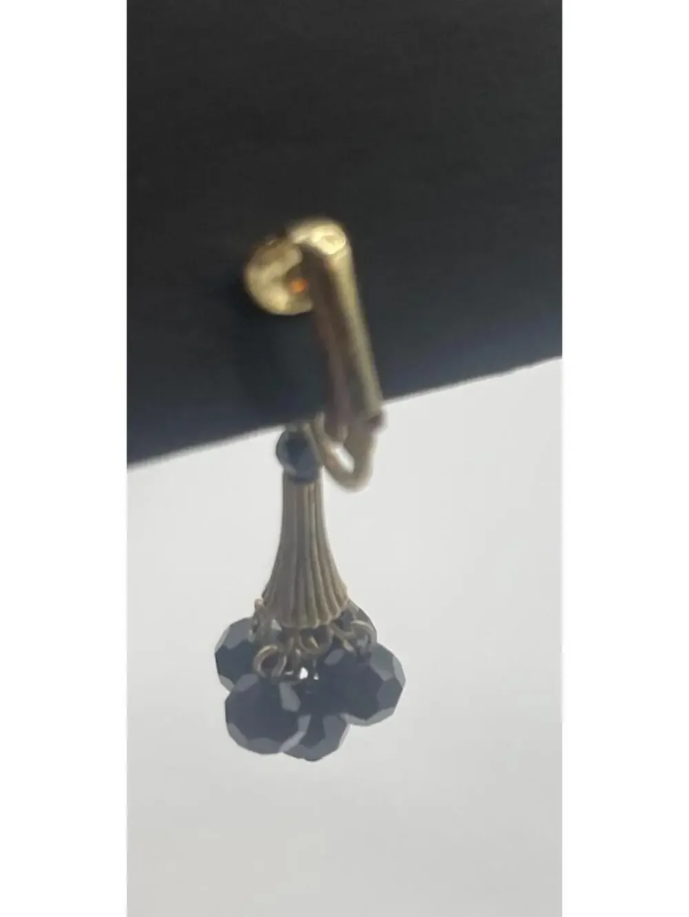 Vintage Art Deco Style Gold and Black Beaded Drop Single Clip-on Earring 1960s